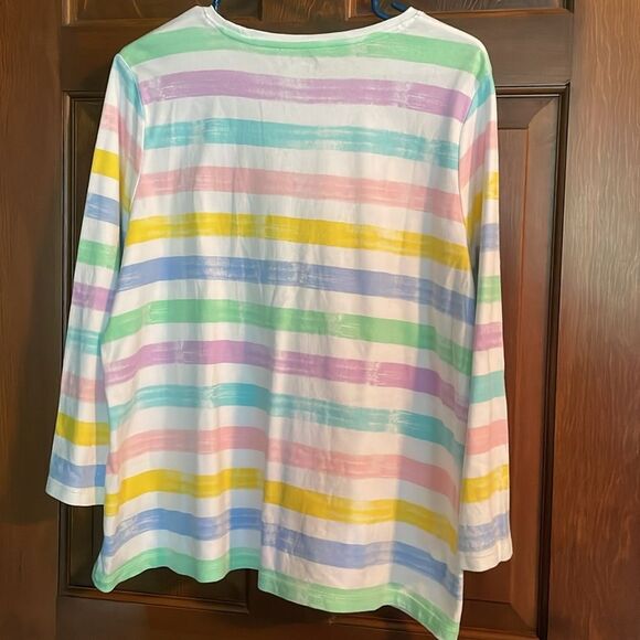 Kim Rogers perfectly Soft pastel color striped XXL 100% Cotton Tee Shirt NWOT - Picture 2 of 10